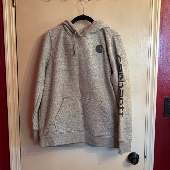 Women's Carhartt Relaxed Fit Heathered Gray Hoodie Large - Picture 1 of 5